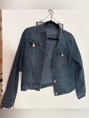 Dark Blue Embellished Denim Jacket America & Co.